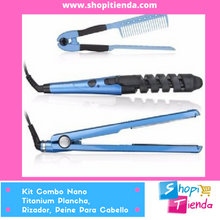 Cargar imagen en el visor de la galería, Kit Plancha De Cabello Nano Titanium + Rizador+ Peine